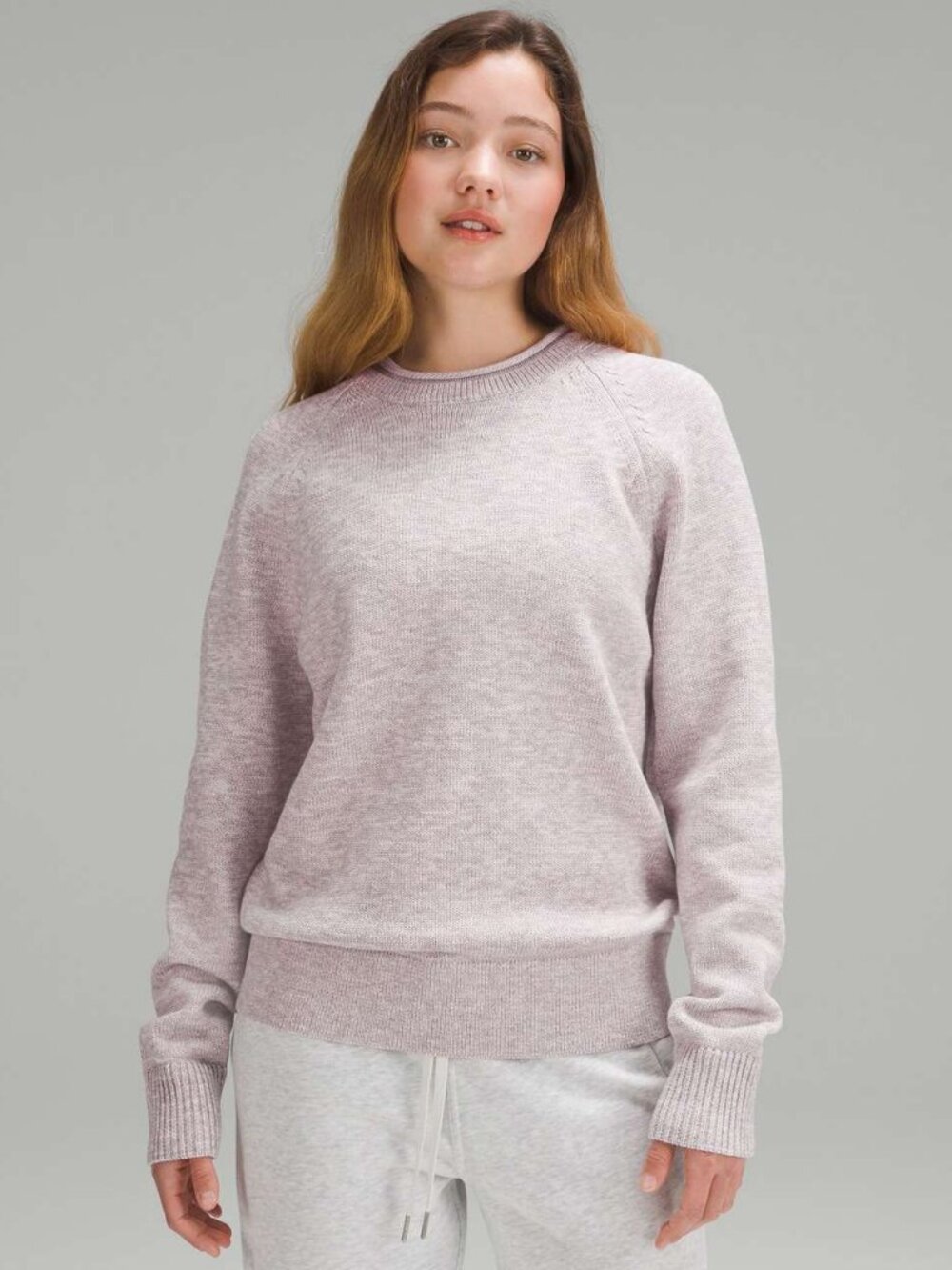 Lululemon NEW Boxy Cotton-Blend Sweater Bone / Natural Ivory / Rhino Grey